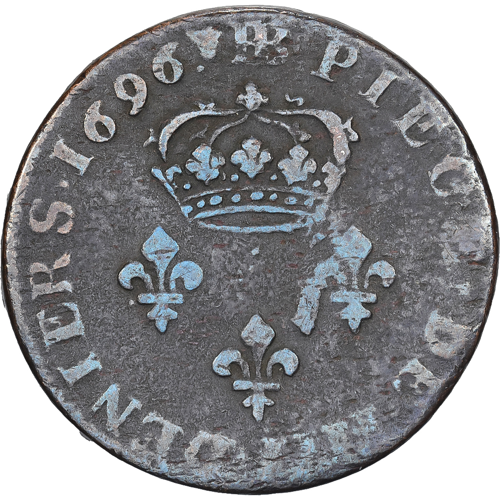 France, Louis XIV, Quatre deniers de Strasbourg, 1696, Strasbourg, Copper