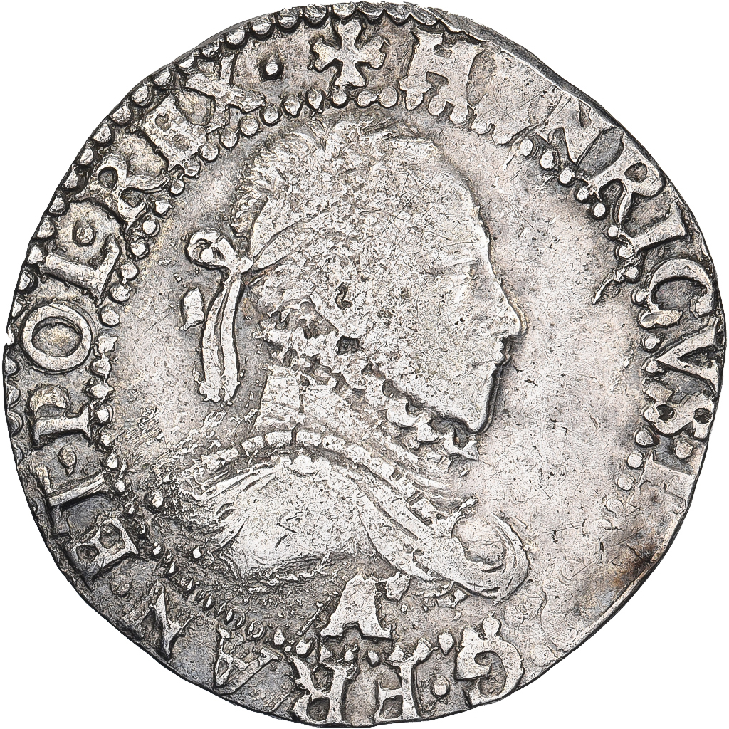 France, Henri III, 1/2 franc au col gaufré, 1587, Paris, Silver, EF(40-45)