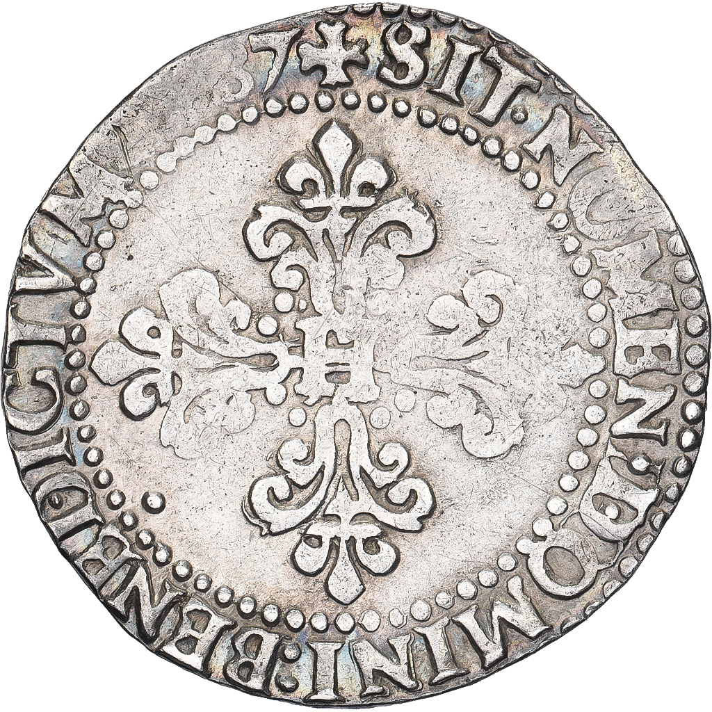 France, Henri III, 1/2 franc au col gaufré, 1587, Paris, Silver, EF(40-45)