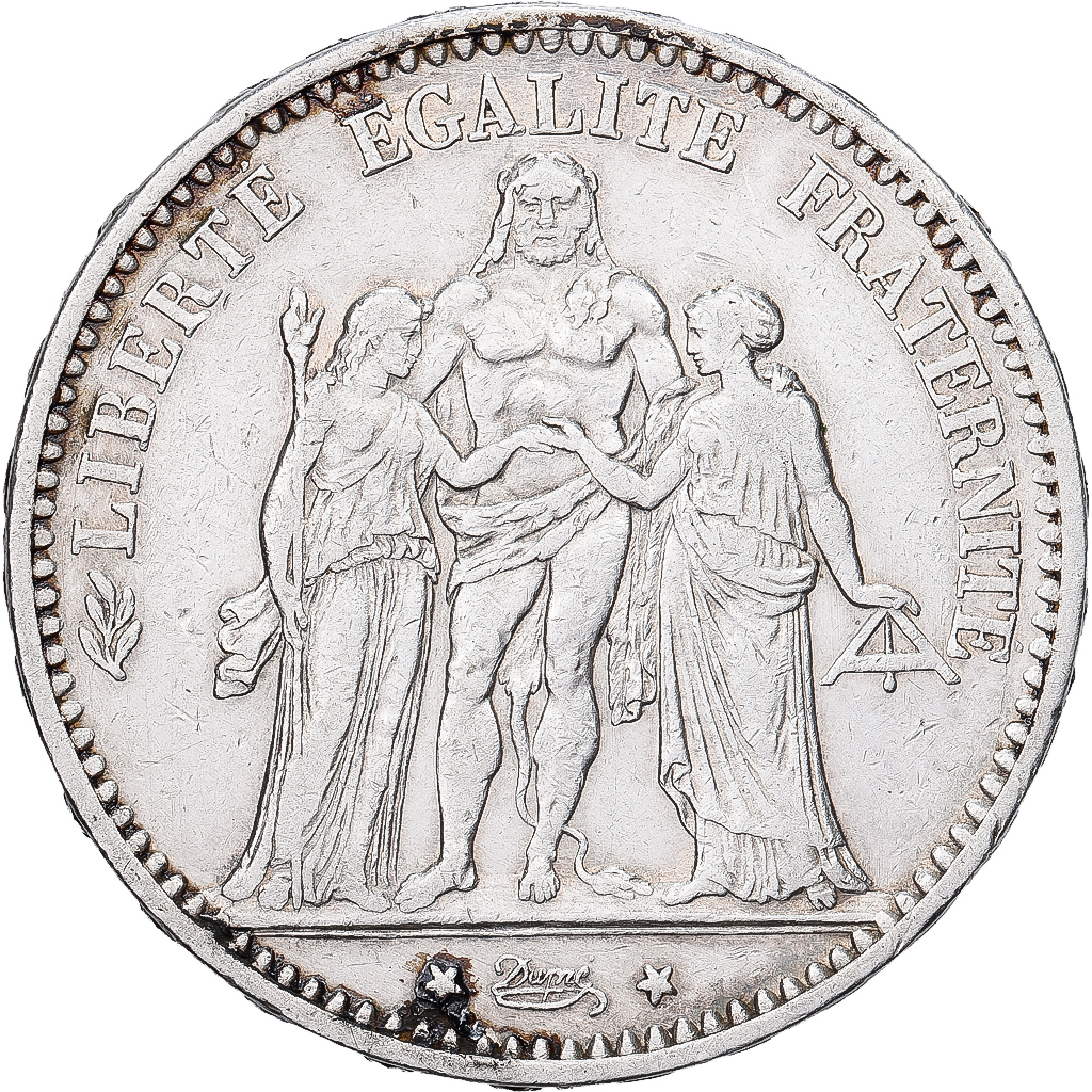 France, 5 Francs, Hercule, 1874, Bordeaux, Silver, EF, Gadoury:745a