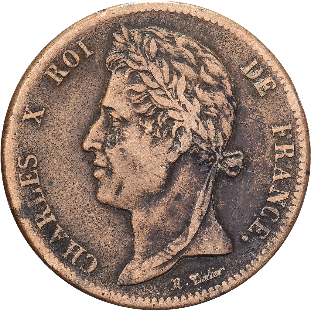 French Colonies, Charles X, 5 Centimes, 1829, Paris, Bronze, EF