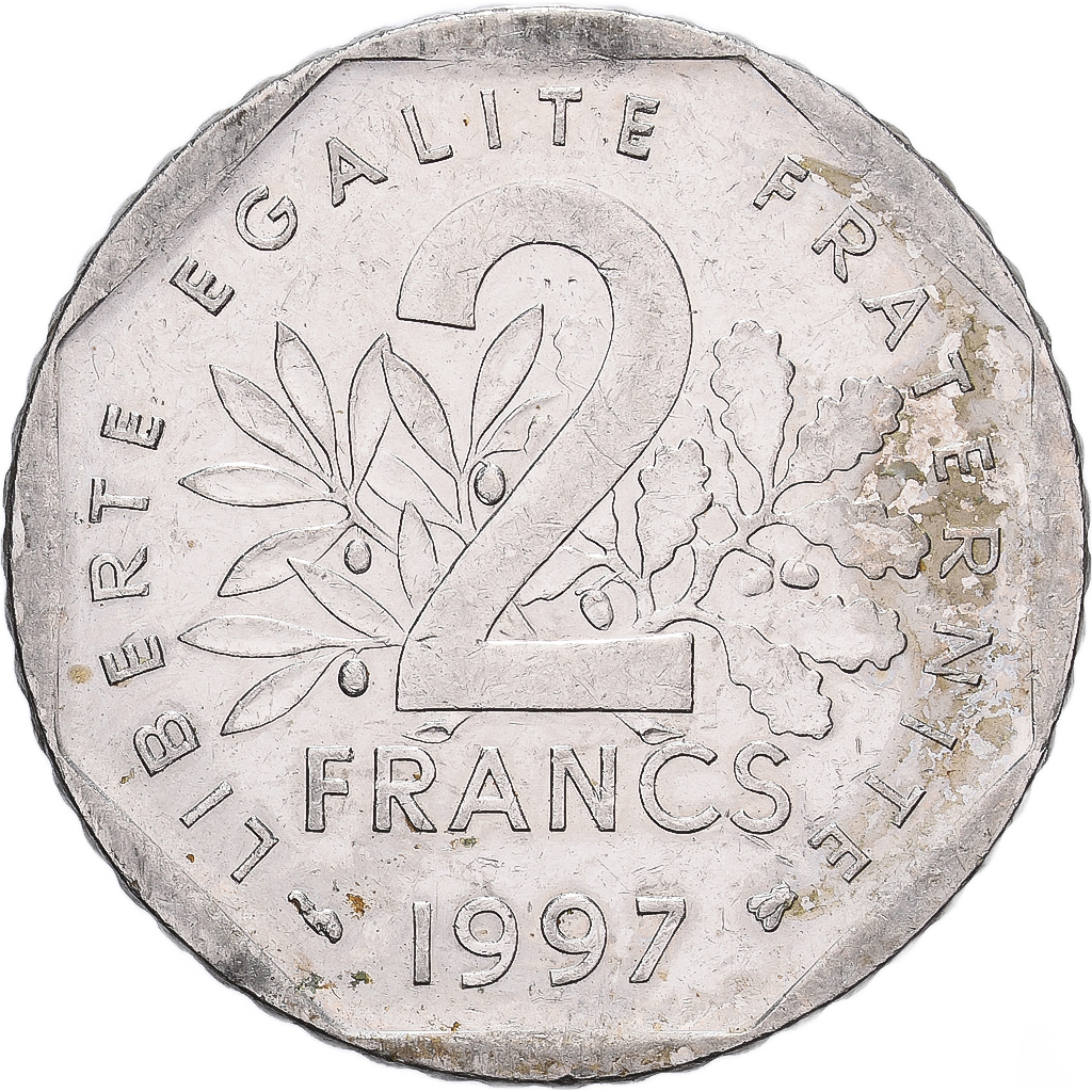 France, 2 Francs, Semeuse, 1997, Paris, Nickel, EF, Gadoury:547, KM:942.1