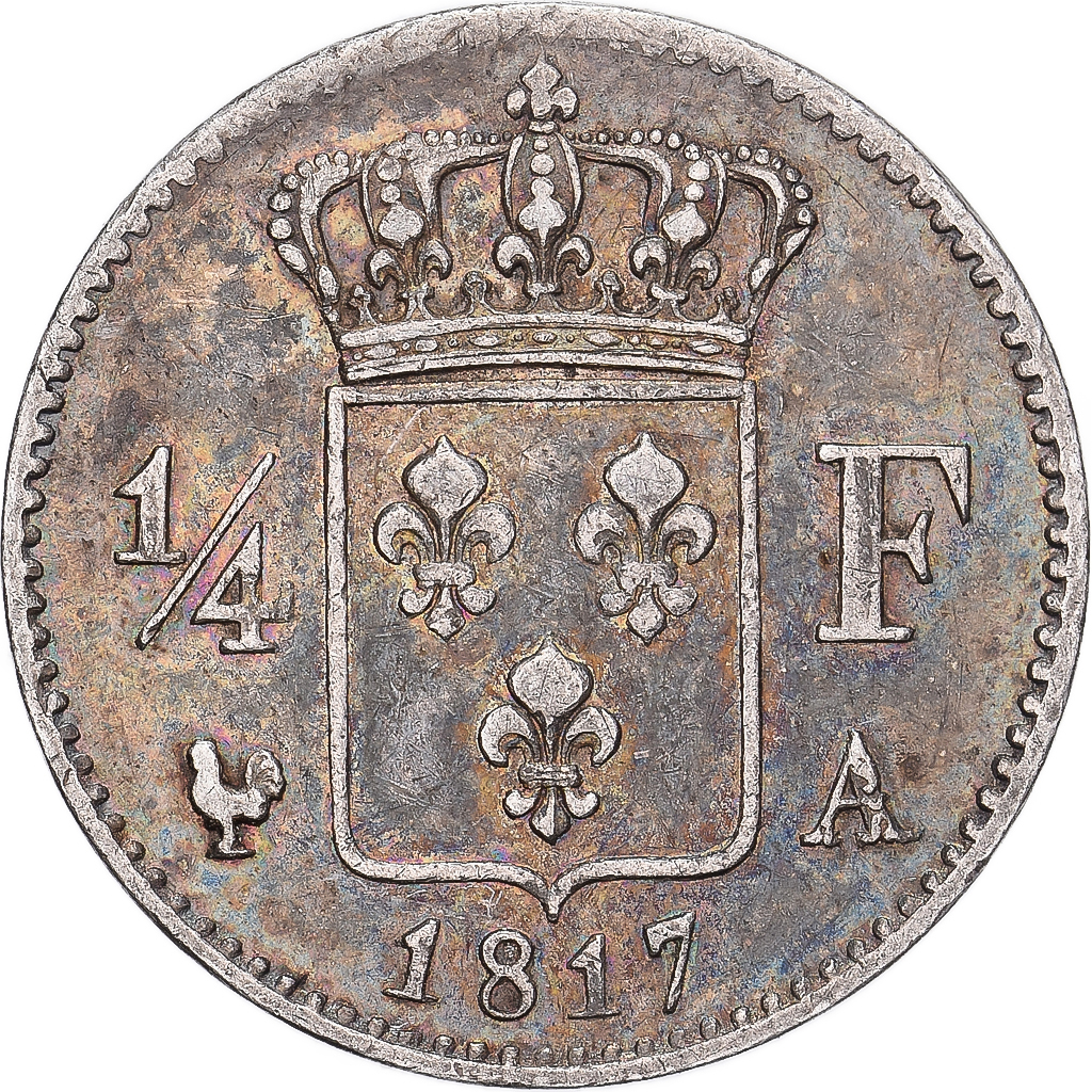 France, Louis XVIII, 1/4 Franc, 1817, Paris, Silver, AU, KM:714.1
