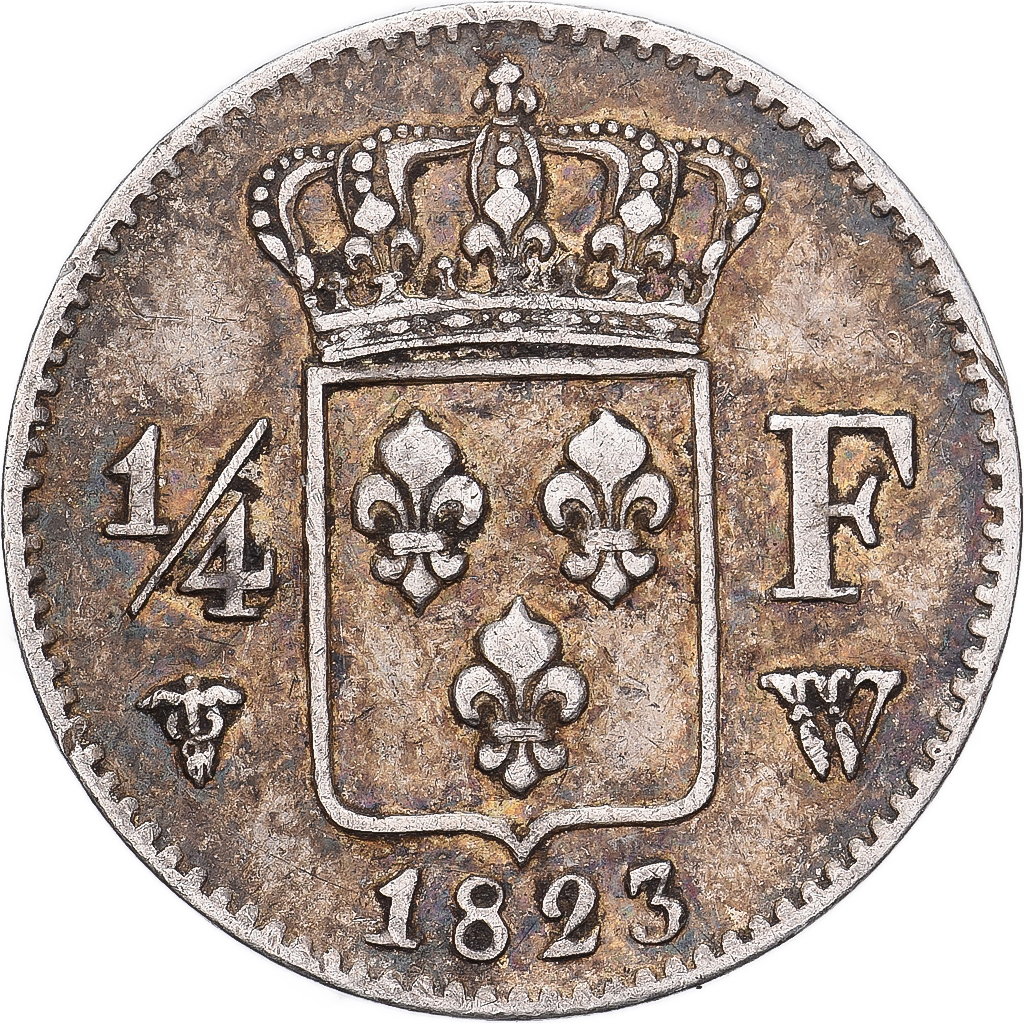 France, Louis XVIII, 1/4 Franc, 1823, Lille, Silver, EF, Gadoury:352