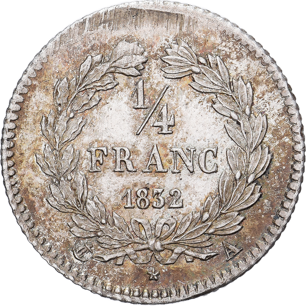 France, Louis Philippe I, 1/4 Franc, 1832, Paris, Silver, AU