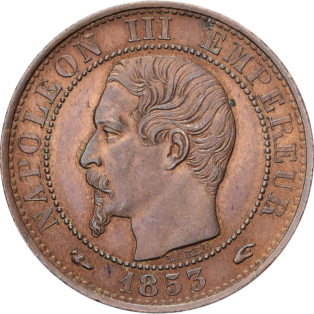 France, Napoleon III, 5 Centimes, 1853, Paris, Bronze, AU, Gadoury:152