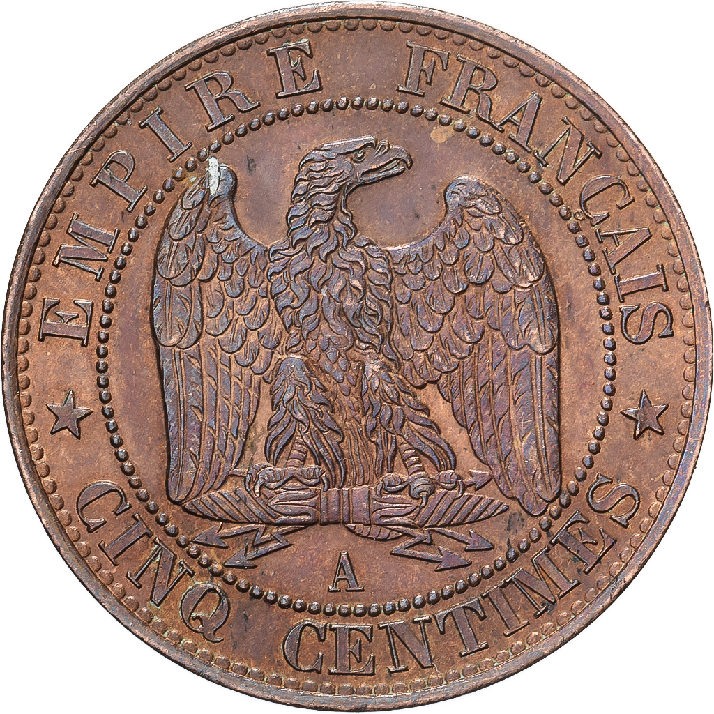 France, Napoleon III, 5 Centimes, 1853, Paris, Bronze, AU, Gadoury:152