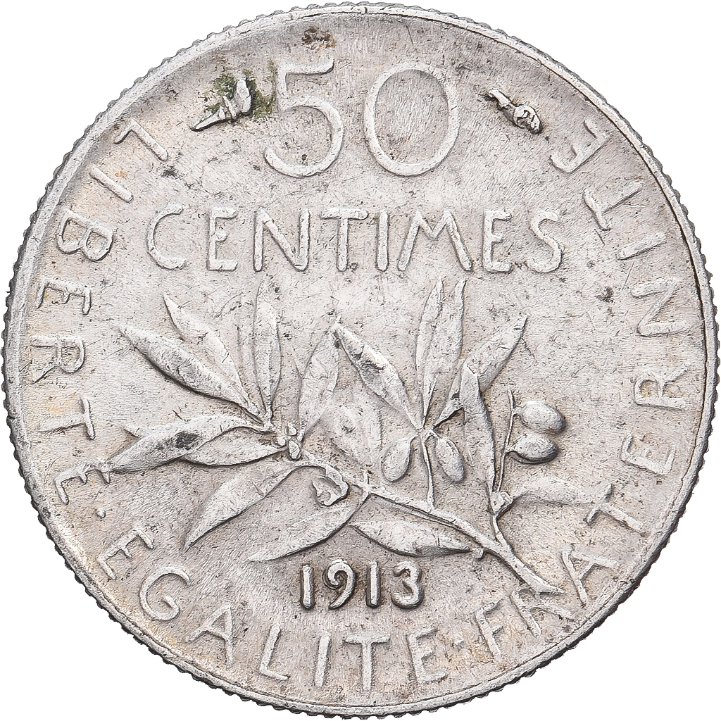 France, 50 Centimes, Semeuse, 1913, Paris, Silver, AU, Gadoury:420