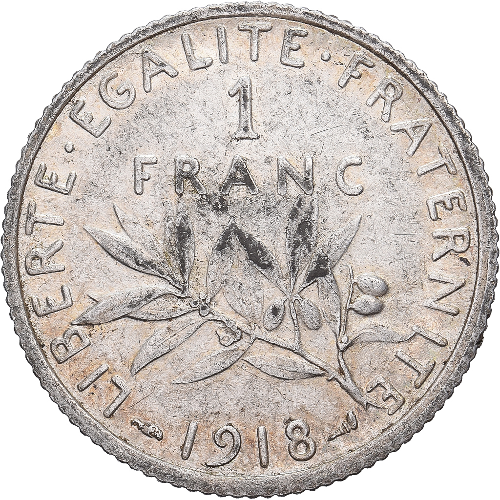 France, Franc, Semeuse, 1918, Paris, Silver, EF, Gadoury:467, KM:844.1