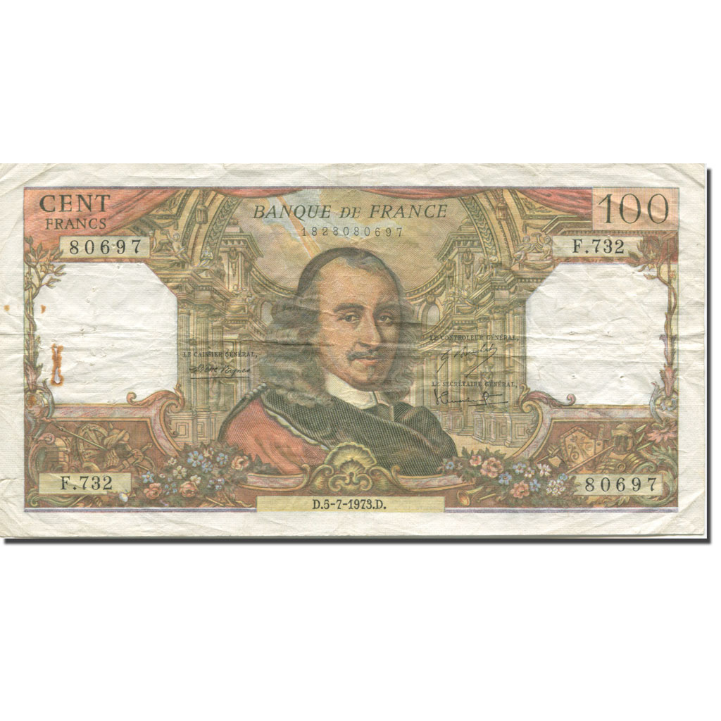 France, 100 Francs, Corneille, 1973, 1973-07-05, VF(30-35), Fayette:65.43