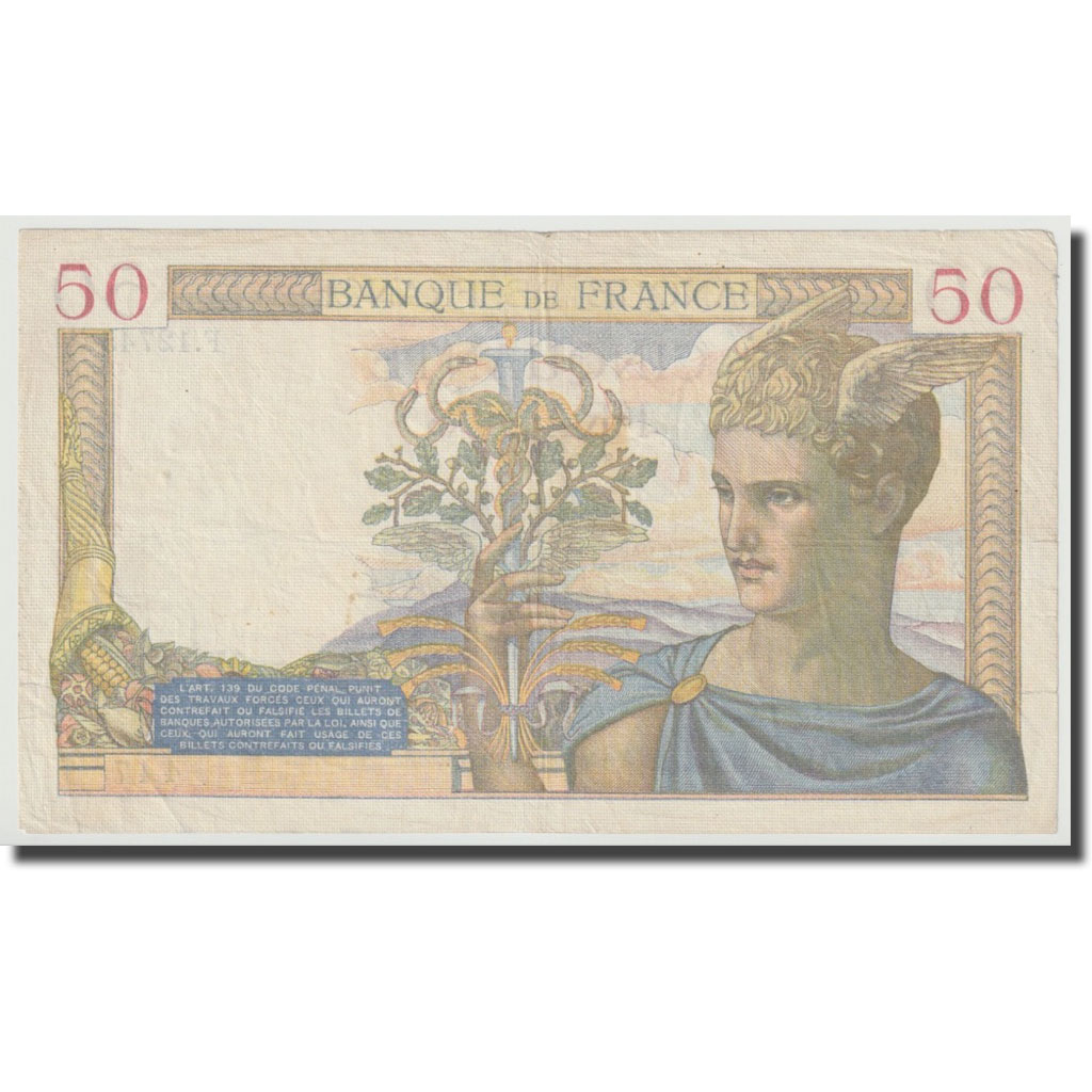 France, 50 Francs, Cérès, 1940, 1940-02-29, EF(40-45), Fayette:17.4, KM:81