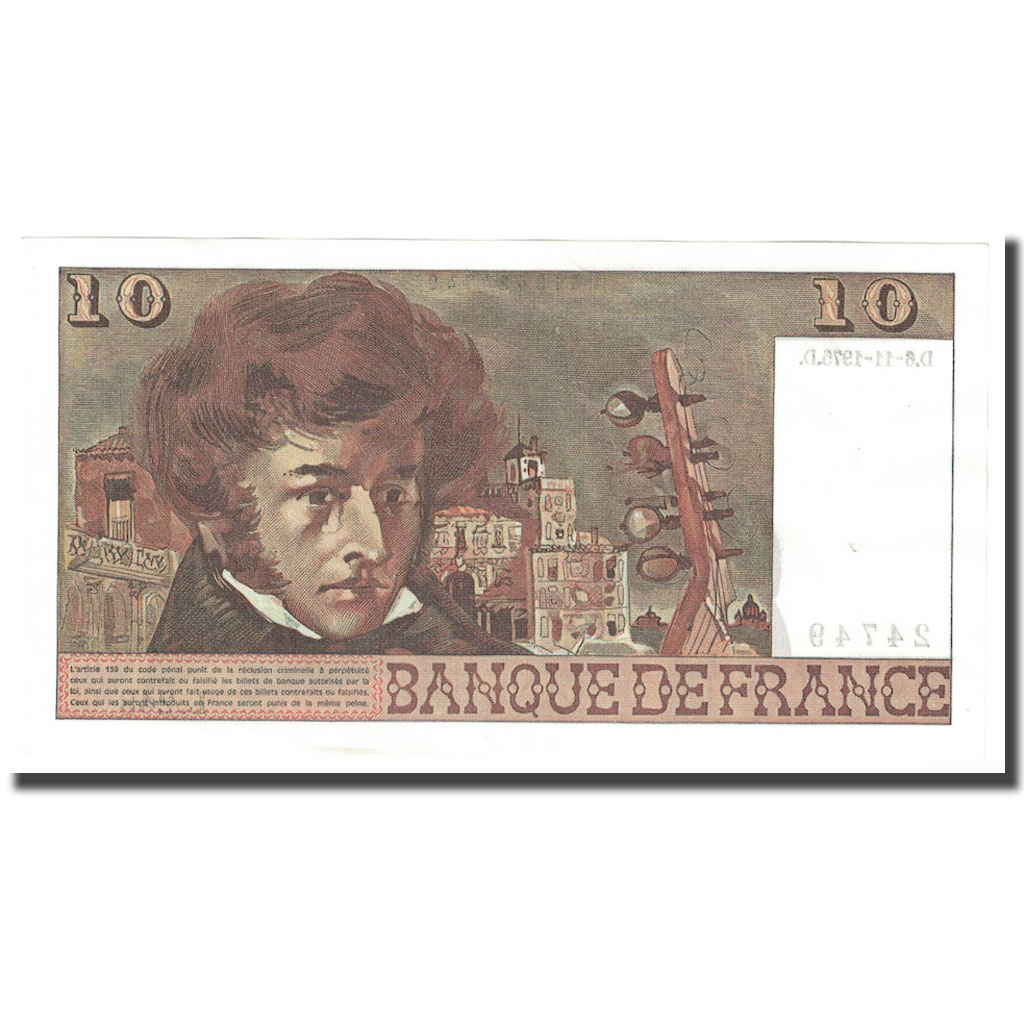France, 10 Francs, Berlioz, 1975, 1975-11-06, UNC(60-62), Fayette:63.14, KM:150b
