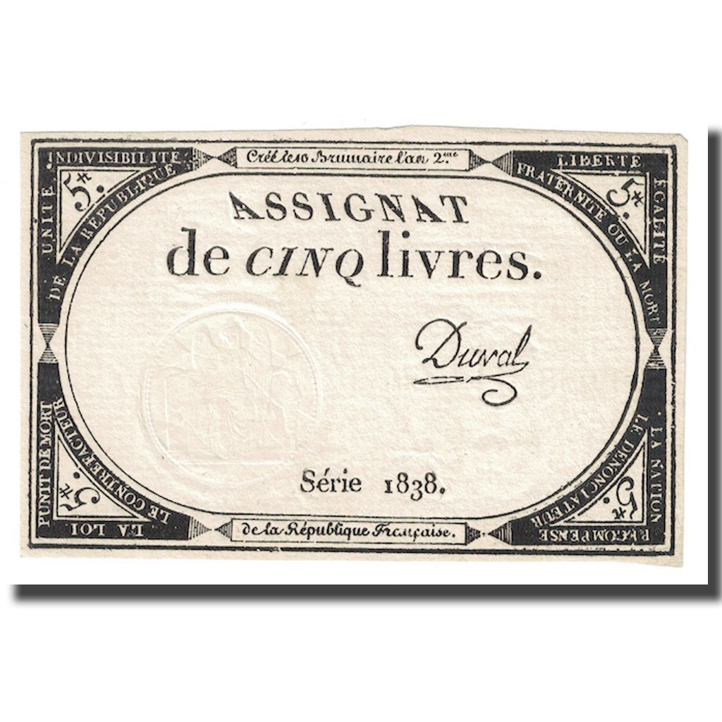 France, 5 Livres, 1793, Duval, 1793-10-31, UNC(63), KM:A76, Lafaurie:171