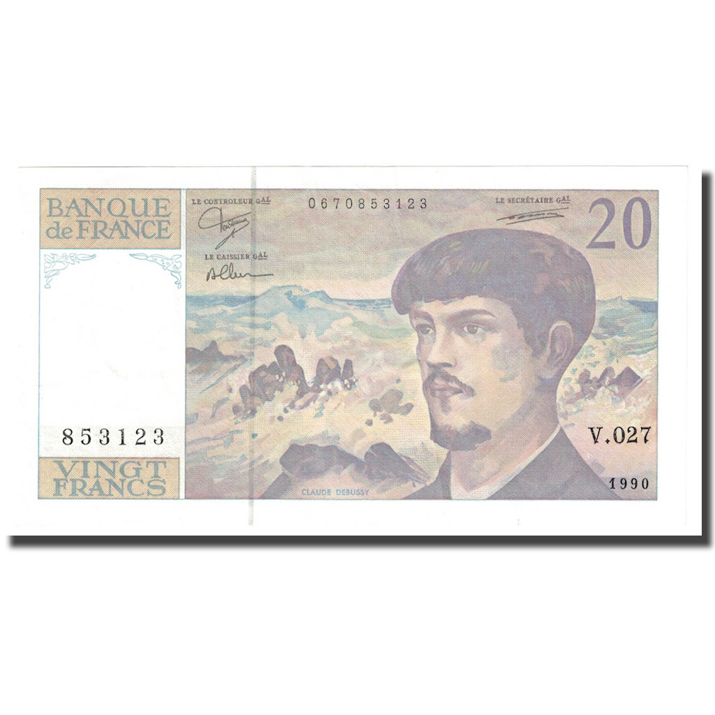 France, 20 Francs, Debussy, 1990, UNC(64), Fayette:66bis.01.A27, KM:151h