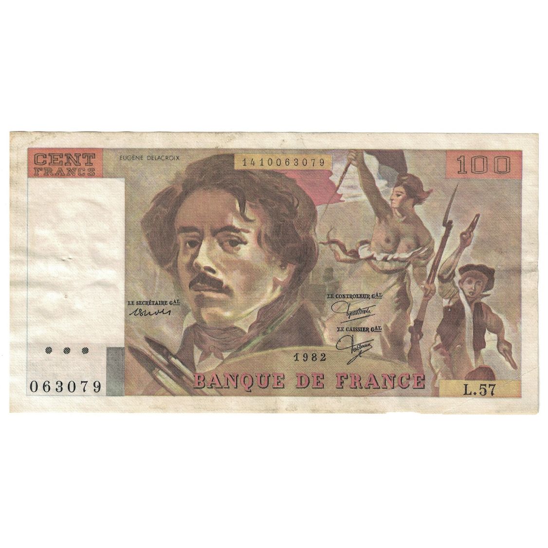 Francia, 100 Francs, Delacroix, 1982, BC+, Fayette:69.06, KM:154b