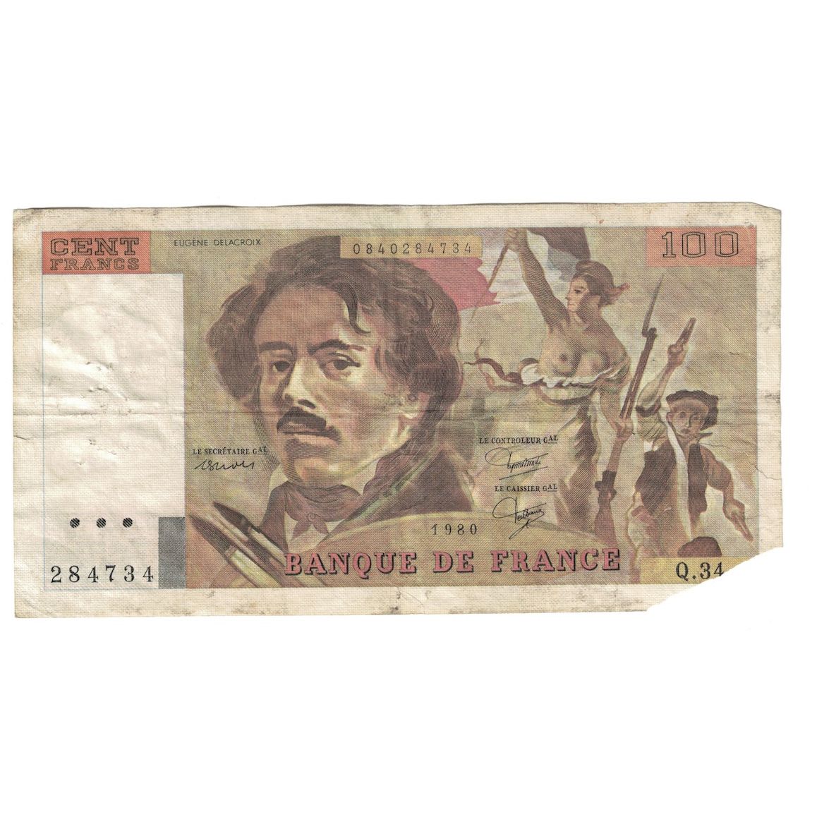 Francia, 100 Francs, Delacroix, 1980, RC+, Fayette:69.04b, KM:154b