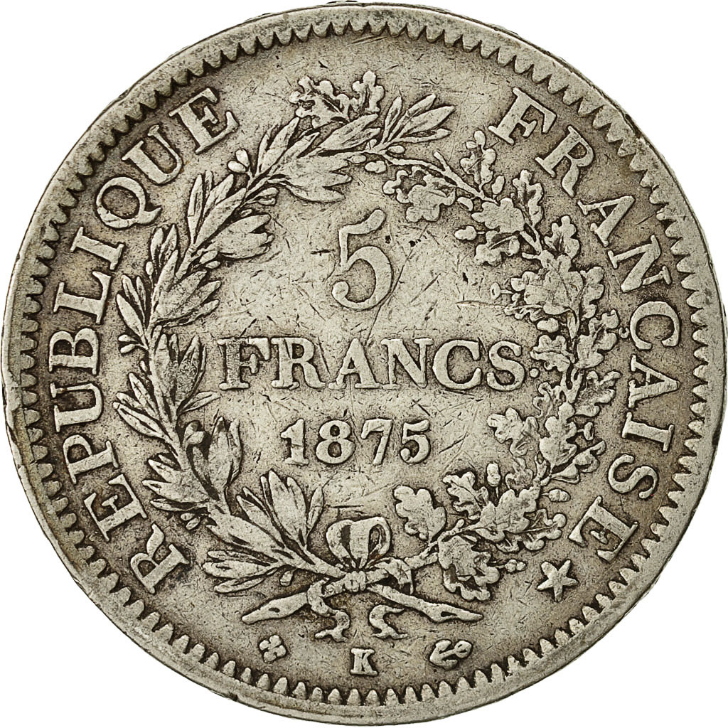 Coin, France, Hercule, 5 Francs, 1875, Bordeaux, , Silver, KM:820.2