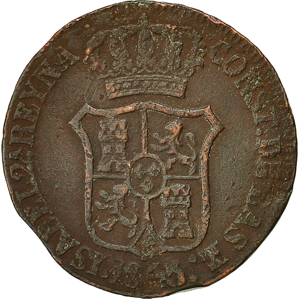 Coin, Spain, CATALONIA, Isabel II, 6 Quartos, 1843, Barcelone, 
