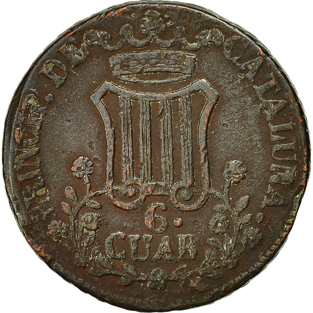 Coin, Spain, CATALONIA, Isabel II, 6 Quartos, 1843, Barcelone, 
