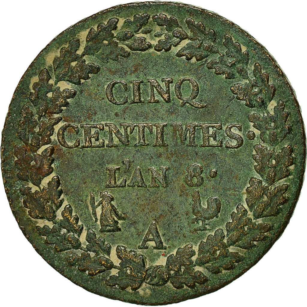 Coin, France, Dupré, 5 Centimes, AN 8, Paris, , Bronze, KM:640.1