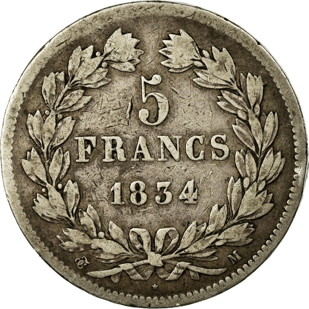 Coin, France, Louis-Philippe, 5 Francs, 1834, Toulouse, , Silver