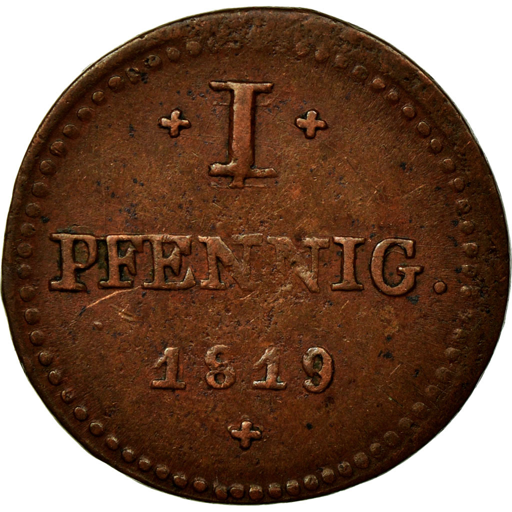 Coin, German States, HESSE-DARMSTADT, Ludwig X, Pfennig, 1819, 