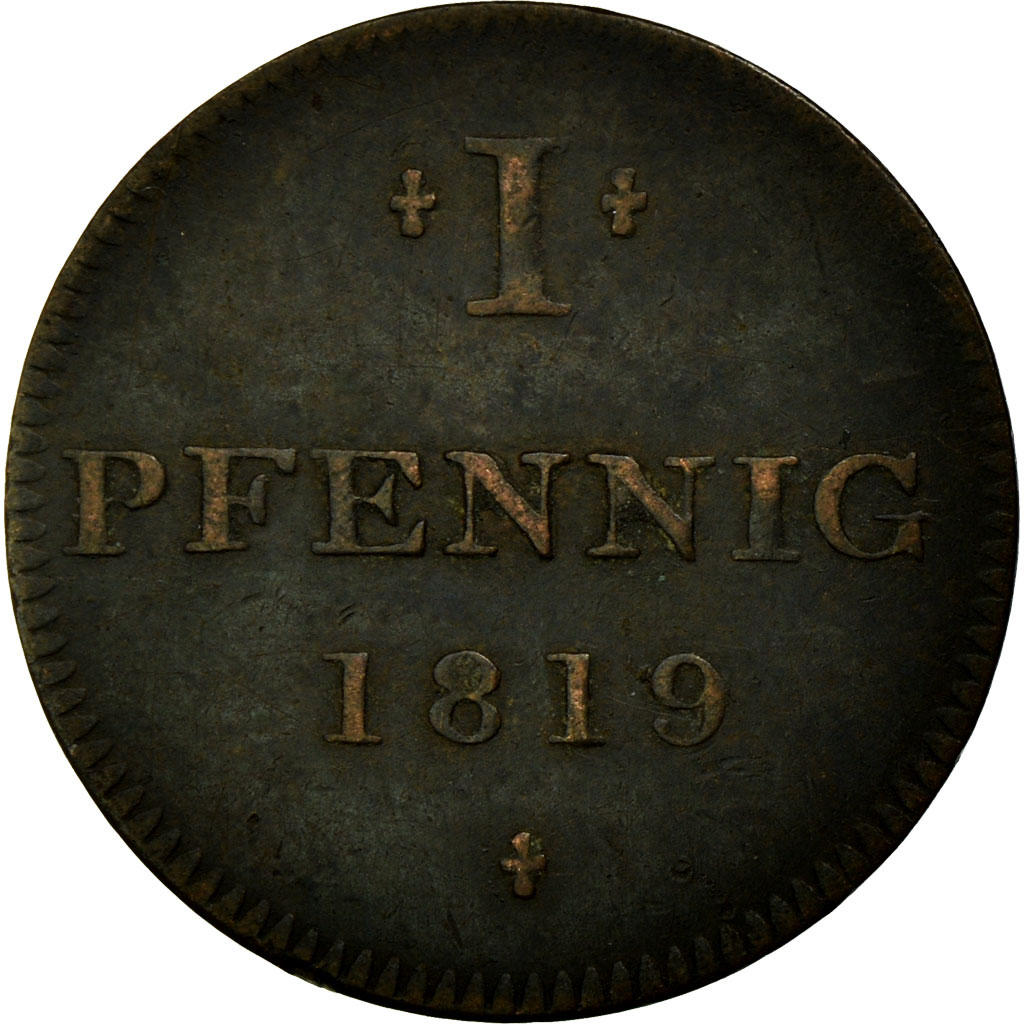Coin, German States, FRANKFURT AM MAIN, Pfennig, 1819, , Copper, KM:Tn7