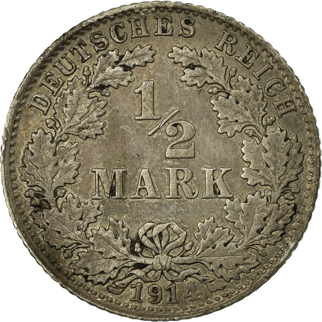 Coin, GERMANY - EMPIRE, 1/2 Mark, 1914, , Silver, KM:17