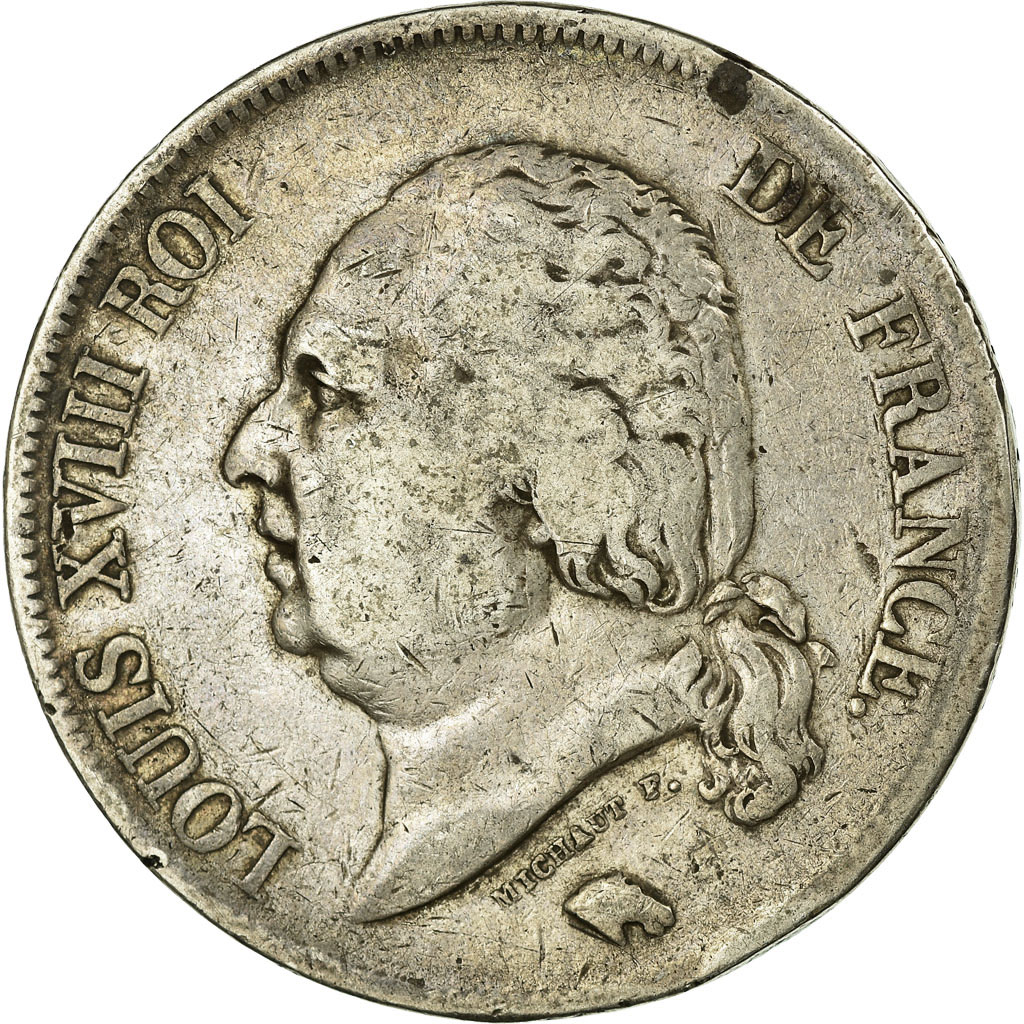 Coin, France, Louis XVIII, 5 Francs, 1824, Lyon, , Silver, KM:711.4