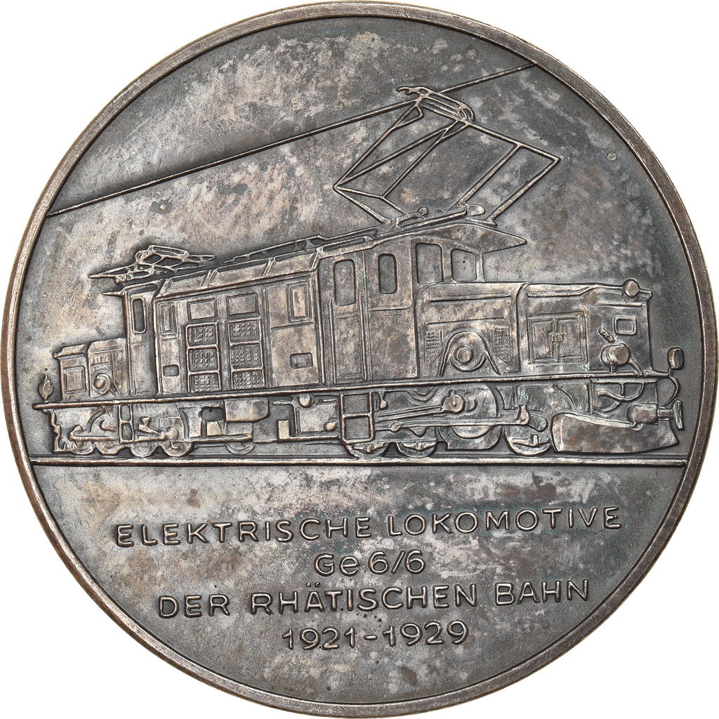 Switzerland, Medal, 125 Jahre Schweizer Eisenbahnen, Lokomotive GE 6/6, Railway