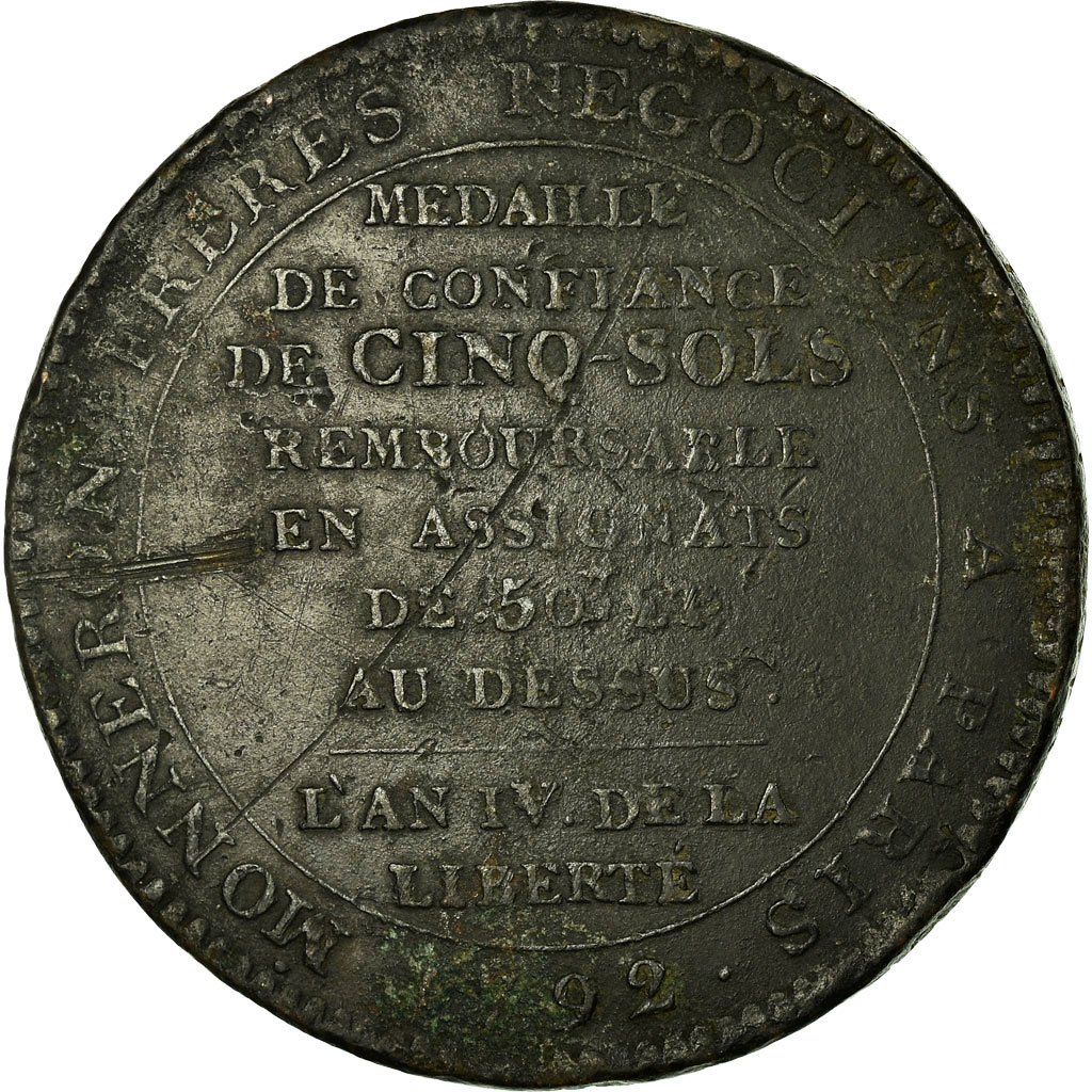 Coin, France, Monneron, 5 Sols, 1792, Paris, , Bronze