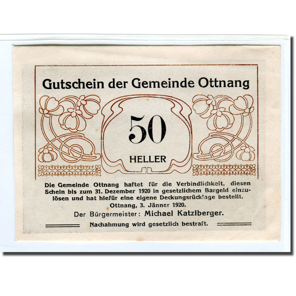 [#661281] Biljet, Oostenrijk, Ottnang, 50 Heller, personnage, 1920, 1920-01-03, 