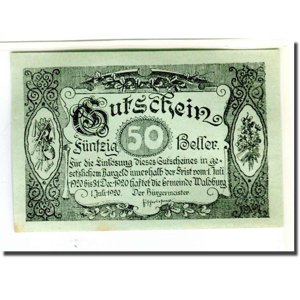 [#661907] Banknote, Austria, Waldburg O.Ö. Gemeinde, 50 Heller, paysage 2, 1920