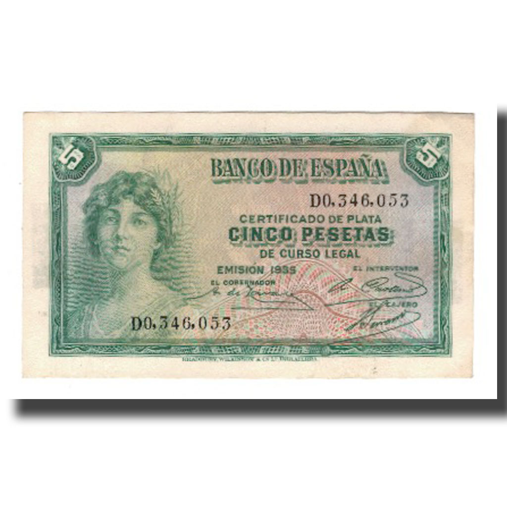 Banknote, Spain, 5 Pesetas, 1935 (1936), KM:85a, EF(40-45)