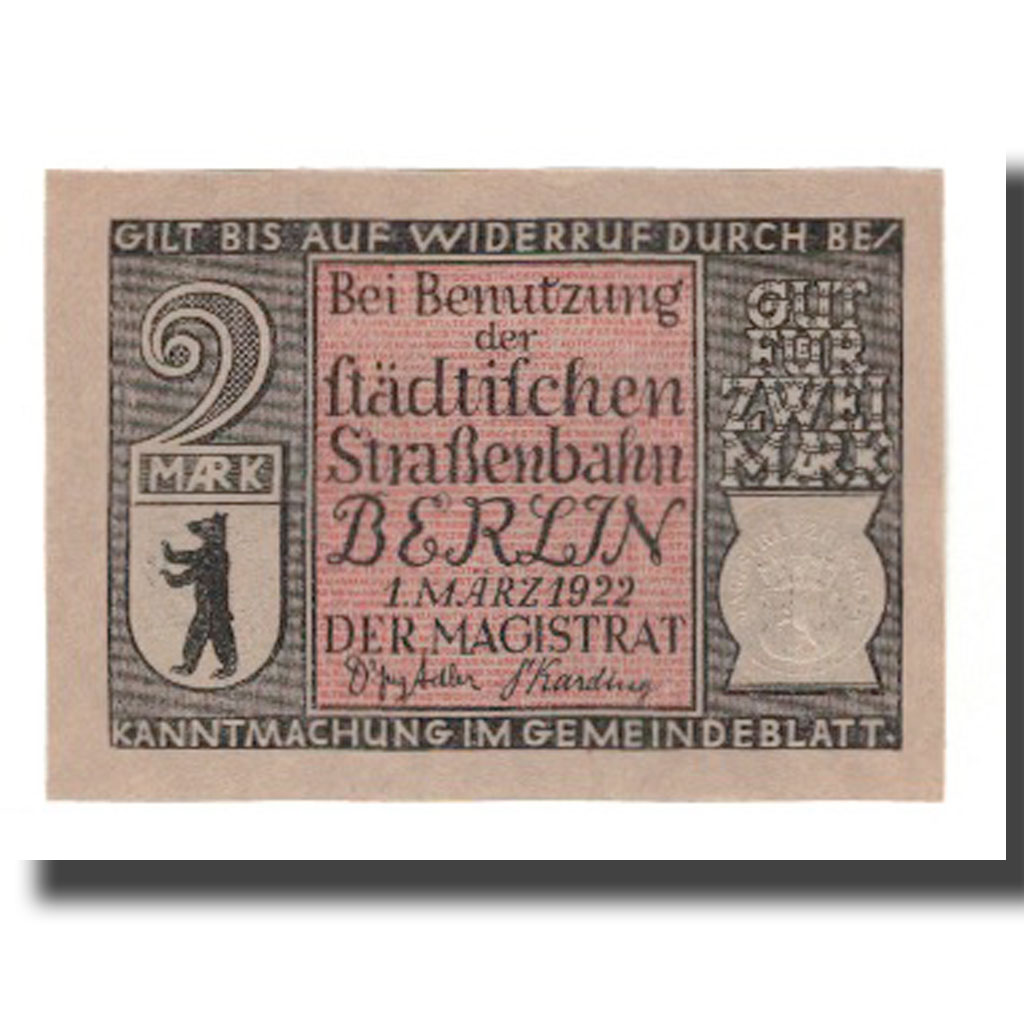 Billete, Alemania, Berlin Stadt, 2 Mark, calèche, 1922, 1922-03-01, EBC