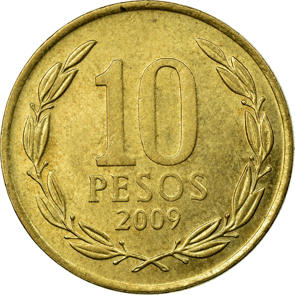 Moneda, Chile, 10 Pesos, 2009, Santiago, MBC, Aluminio - bronce, KM:228.2