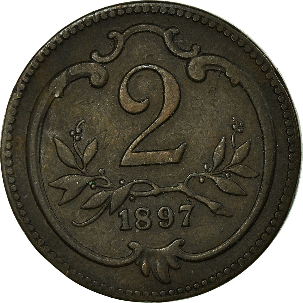 Moneda, Austria, Franz Joseph I, 2 Heller, 1897, MBC, Bronce, KM:2801