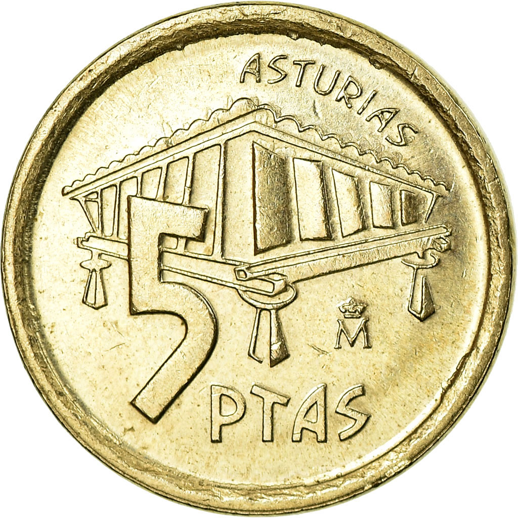 Moneda, España, Juan Carlos I, 5 Pesetas, 1995, Madrid, BC+, Aluminio - bronce