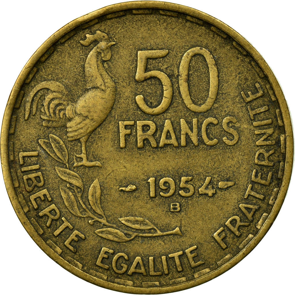 Coin, France, Guiraud, 50 Francs, 1954, Beaumont - Le Roger, 