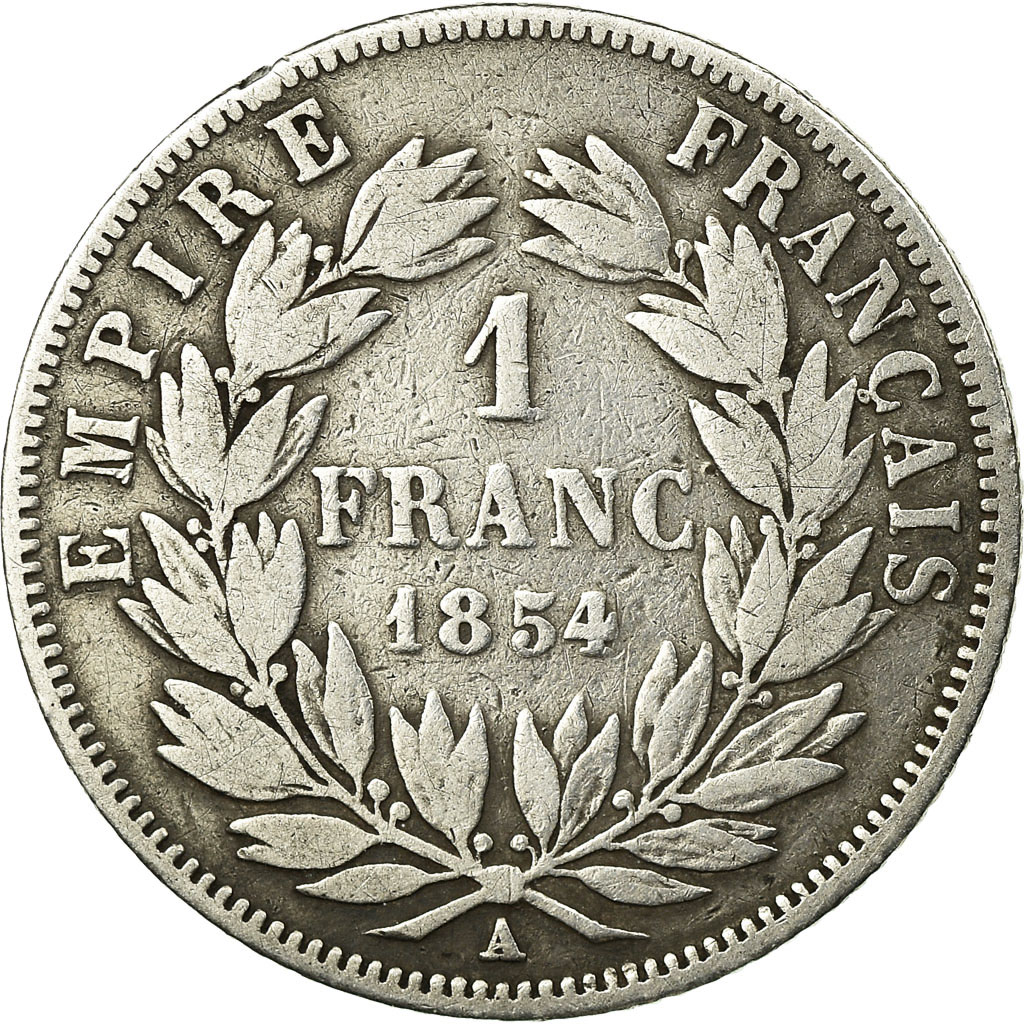 Coin, France, Napoleon III, Napoléon III, Franc, 1854, Paris, 