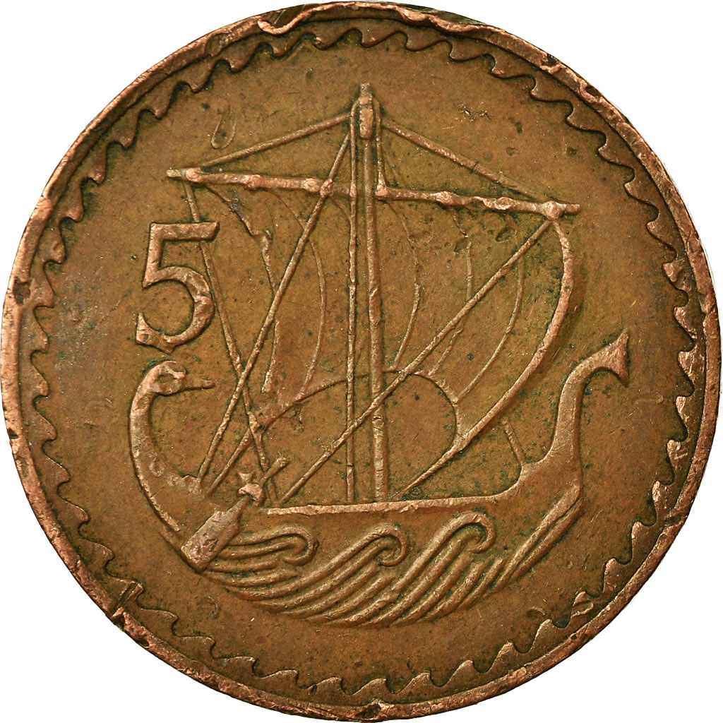 Moneda, Chipre, 5 Mils, 1963, BC+, Bronce, KM:39