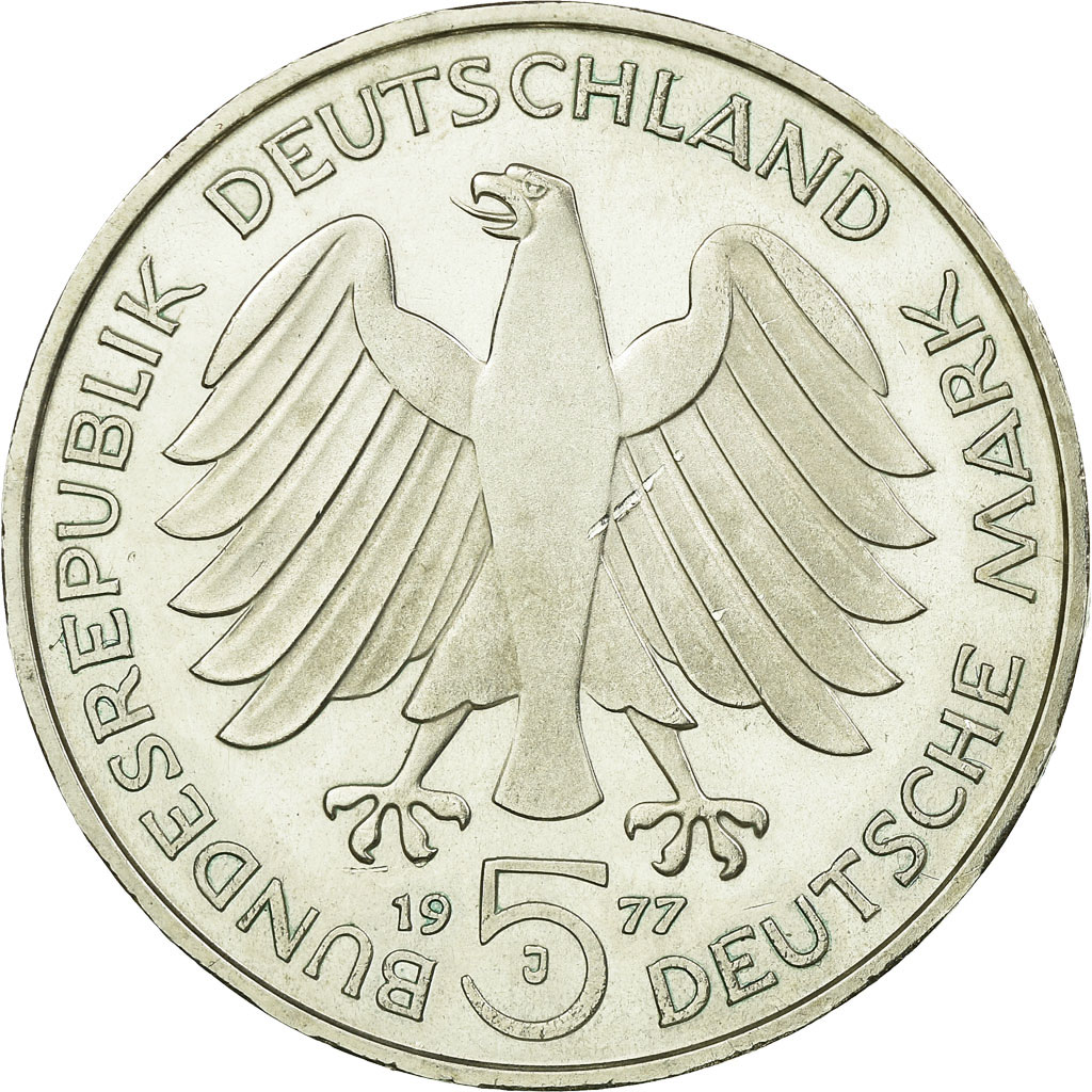 Coin, GERMANY - FEDERAL REPUBLIC, 5 Mark, 1977, Hamburg, Germany, Proof
