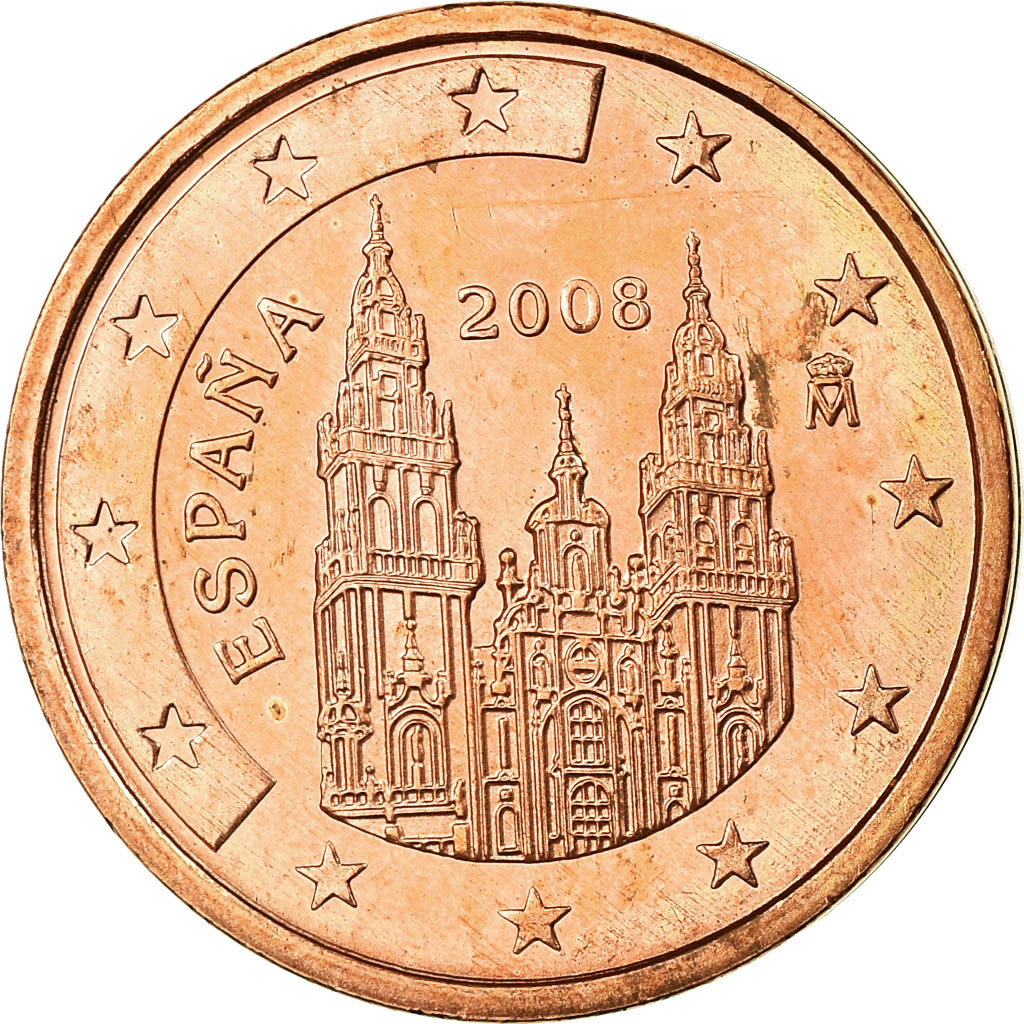 Spanien, 2 Euro Cent, 2008, UNZ, Copper Plated Steel, KM:1041