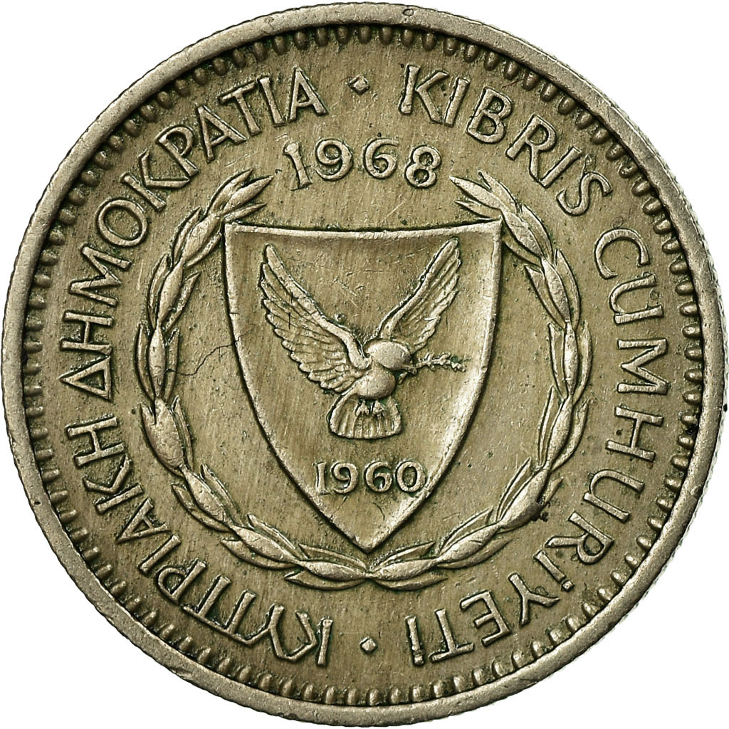 Moneda, Chipre, 25 Mils, 1968, MBC, Cobre - níquel, KM:40