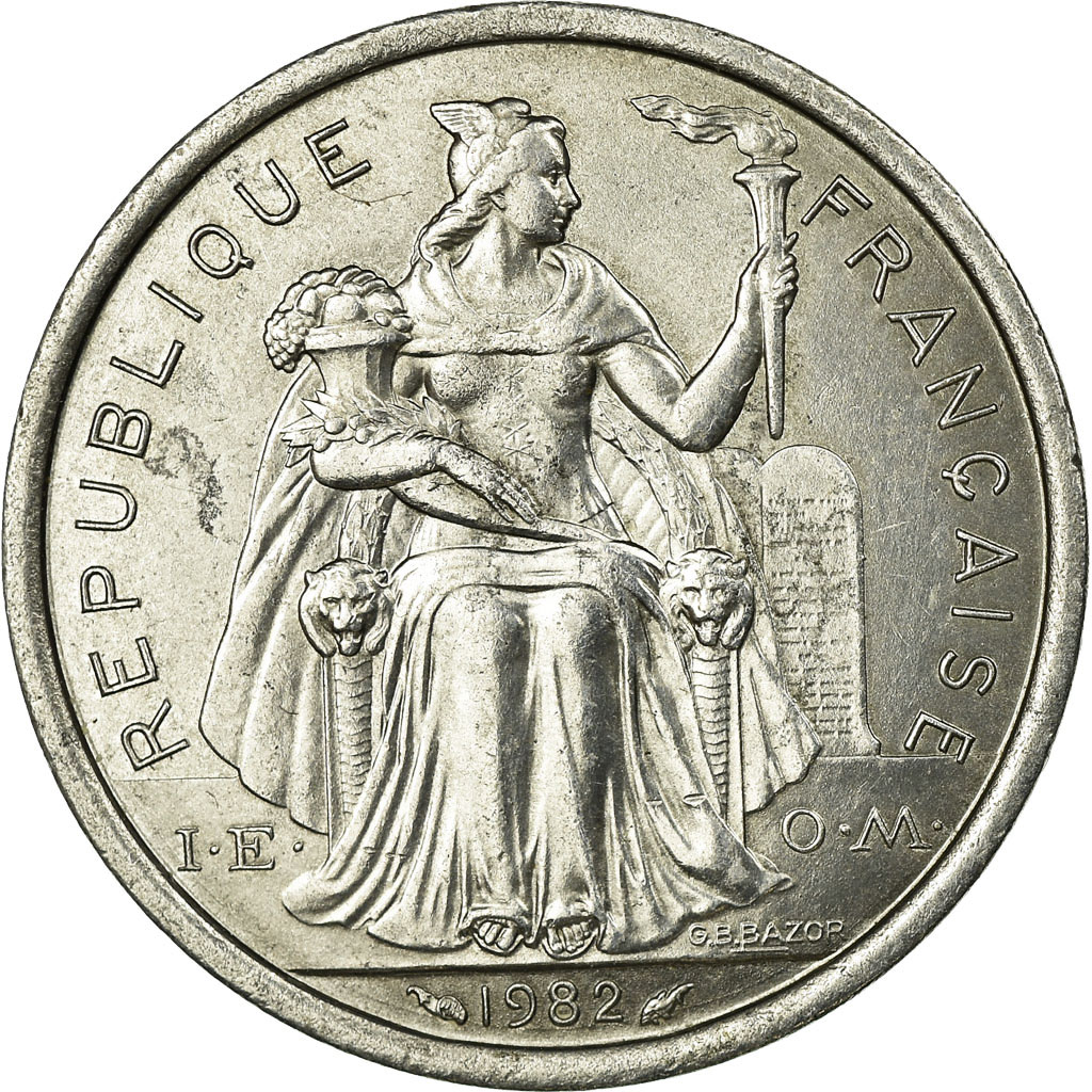 Moneda, Nueva Caledonia, 2 Francs, 1982, Paris, EBC, Aluminio, KM:14