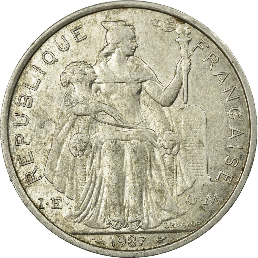 Moneda, Polinesia francesa, 5 Francs, 1987, Paris, MBC, Aluminio, KM:12