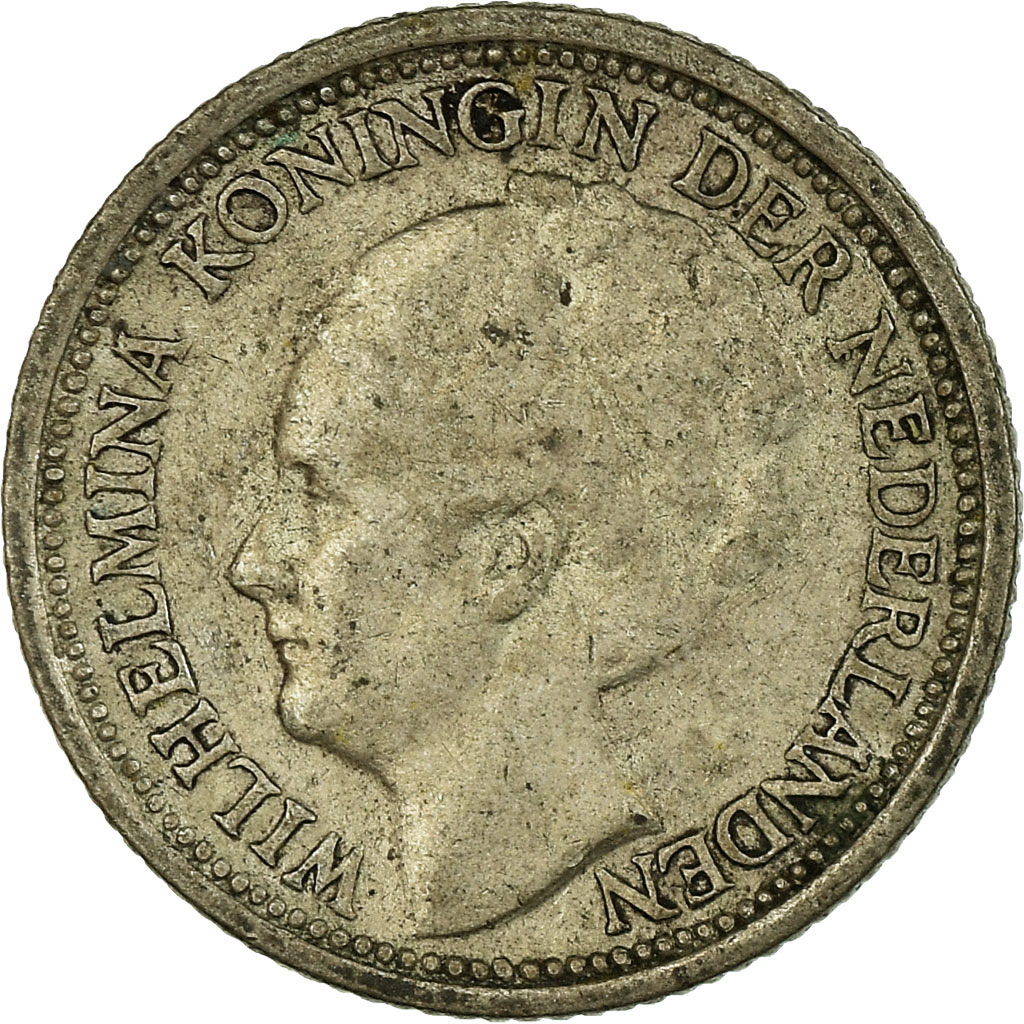 Moneda, Países Bajos, Wilhelmina I, 10 Cents, 1937, MBC, Plata, KM:163