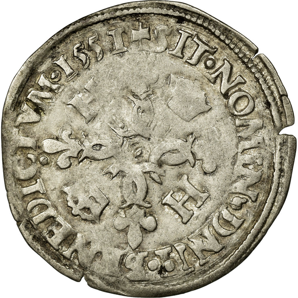 Coin, France, Douzain aux croissants, 1551, Paris, EF(40-45), Billon