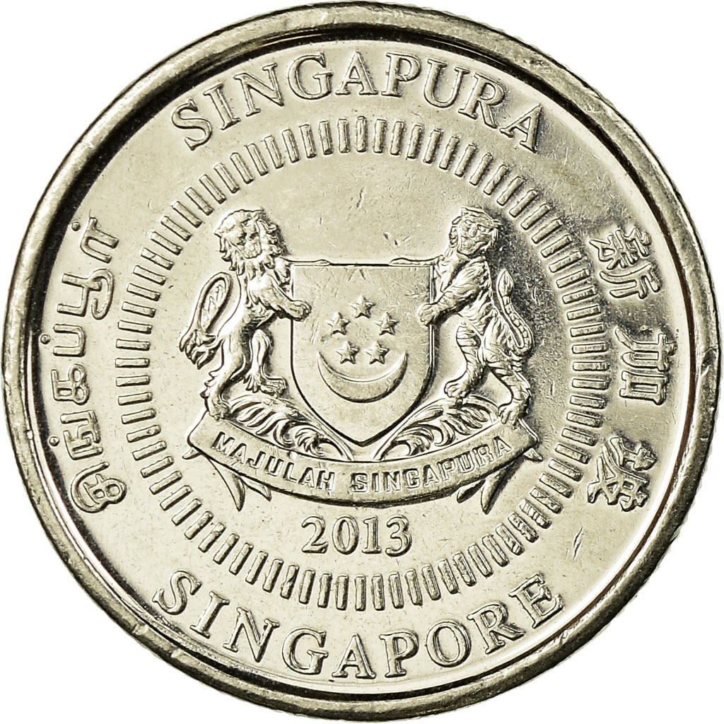 Moneda, Singapur, 10 Cents, 2013, MBC, Cobre - níquel