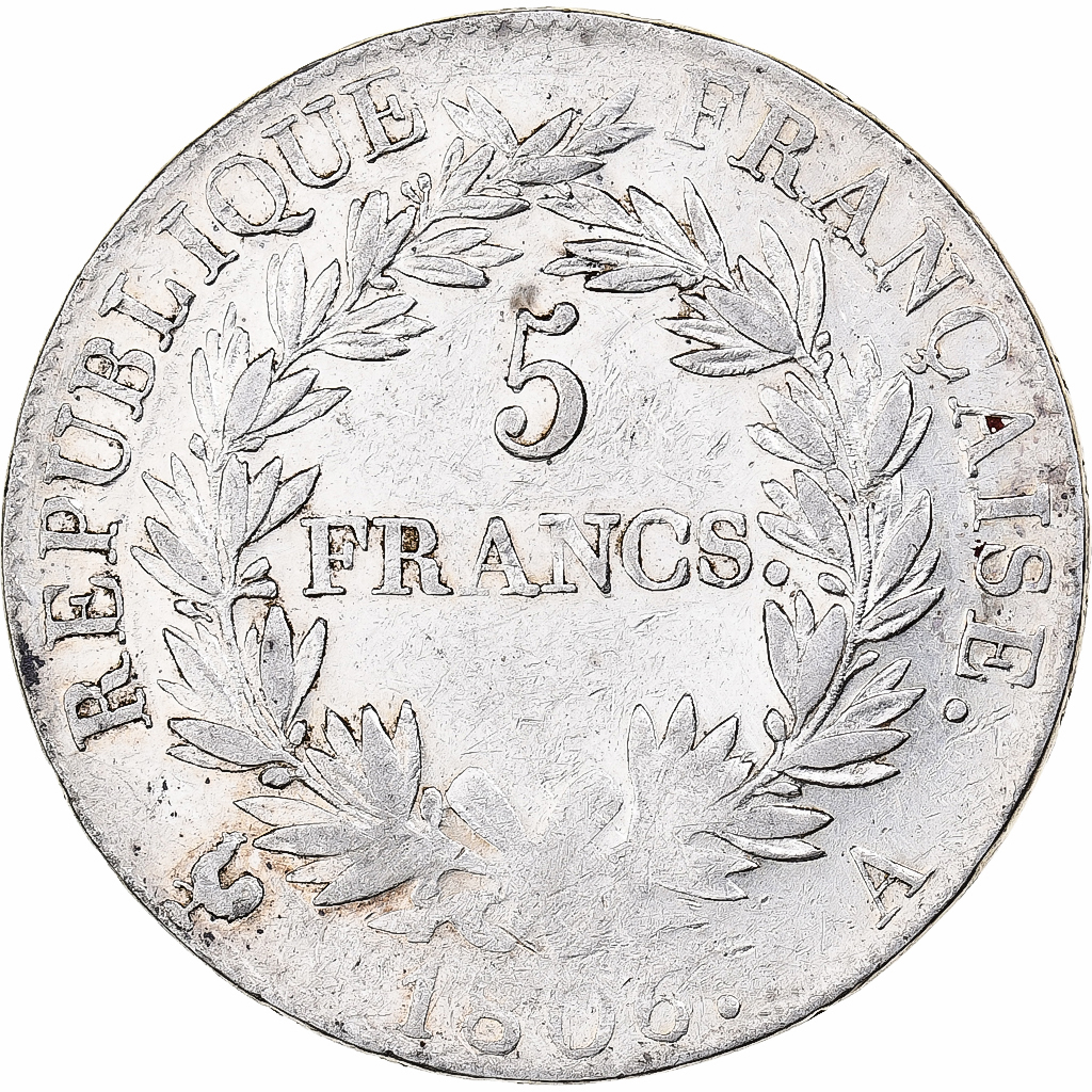 France, Napoleon I, 5 Francs, 1806, Paris, Silver, VF, Gadoury:581